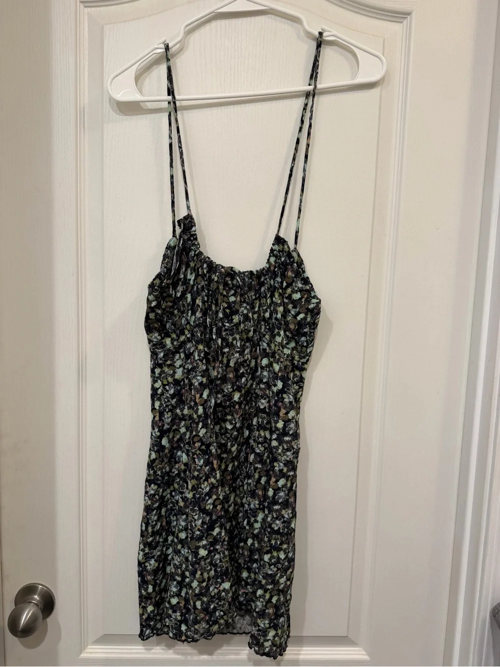 Free People Black Floral Ruched Slip Dress